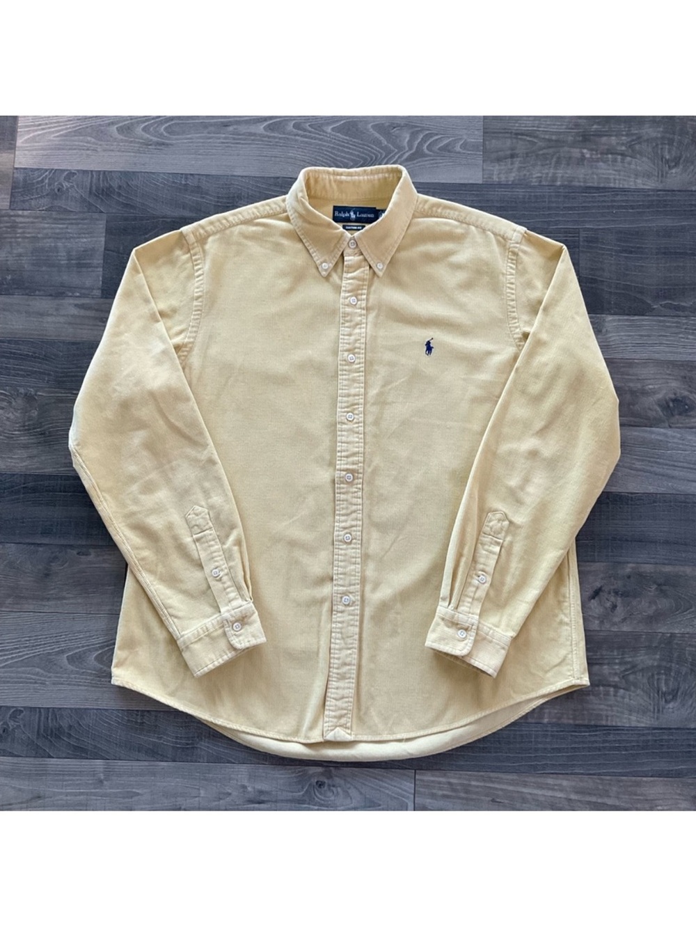 Ralph Lauren Corduroy Long Sleeve Button Down Shirt Men’s XL Yellow Navy Pony
